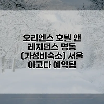 오리엔스 호텔 앤 레지던스 명동 (가성비숙소) 서울 아고다 예약팁
