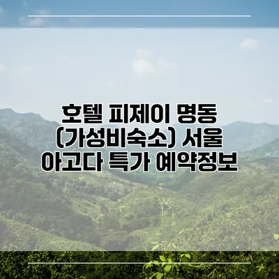호텔 피제이 명동 (가성비숙소) 서울 아고다 특가 예약정보